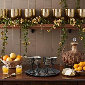 <b>Set</b> of <b>6</b> Reusable Pure Brass Goblet with Tray <b>for</b> Serving Whisky Wine Cocktail in Hotels and Restaurants - Product Image 2