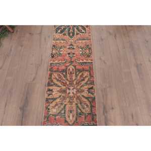 Vintage Turkish Rug, 1.6x10.2 ft <b>Runner</b> Rug, <b>Red</b> Blue Floral Rug - Product Image 3