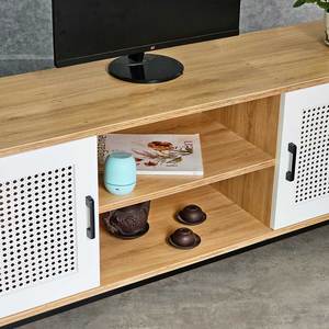 Mueble para TV Moderno Minimalista con Puerta de Ratán 160x40x55cm, Patas de Madera Contrachapada y Hierro, Mueble para el Hogar KTV68107 - Product Image 4