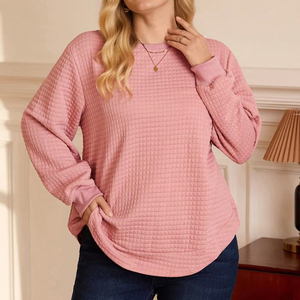 Sweat-shirt à col rond pour femme personnalisé, style perle, couleur unie, tricot gaufré, tricot gaufré pour femmes - Product Image 3