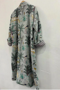 เสื้อคลุมอาบน้ำผ้ากำมะหยี่ลายต้นมะพร้าวพร้อมเชือกผูกสำหรับอาบน้ำทุกฤดู - Product Image 3