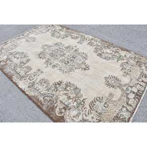 Classique Beige marron 6x9ft Vintage tapis turc grande surface laine Patchwork Design pour couloir chambre Latex pour salon chevet - Product Image 4