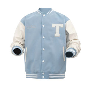 Veste universitaire de couleur unie de qualité supérieure pour hommes, uniforme de baseball ample à la mode, veste bombardier en toile imperméable et coupe-vent, veste décontractée - Product Image 1