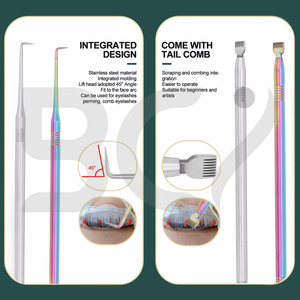 Meilleure vente peigne court outils de séparation des cils en acier inoxydable outils de levage à pointe incurvée pour la coiffure des cils couleur crème - Product Image 4