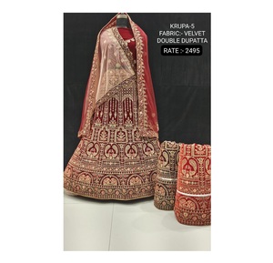Velours de qualité supérieure Lehenga Choli personnalisé couleur rouge ensemble lourd Zari travail dames filles fête porter y compris correspondant Dupatta - Product Image 1
