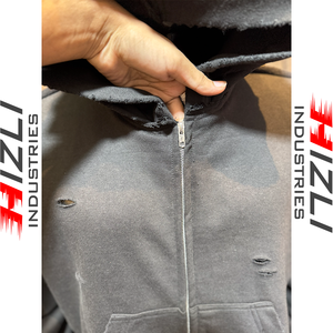 <b>Robot</b> Punch Double Hood Zipper Hoodie French Terry 500 GSM 100% Cotton Distressed Oversized Drop Shoulder Vintage Winter - Product Image 4