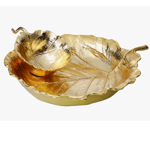 ชามทองเหลืองสำหรับตกแต่ง2ชิ้นชามเสิร์ฟดีไซน์แฟนซีชามทองเหลืองขัดเงาสีทองรูปทรงใบไม้ - Product Image 1