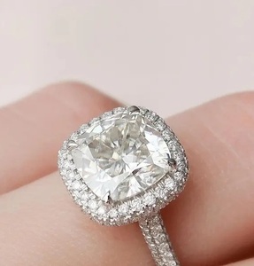 4,0 CT cojín corte Halo compromiso nupcial anillo de boda conjunto 14K oro blanco promesa anillo Moissanite diamante Pave banda para - Product Image 6