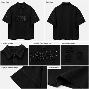 Polo Masculino à manches courtes en tricot côtelé épais 350 grammes, style vintage déchiré, coupe ample XXL, broderie personnalisée OEM - Product Image 3