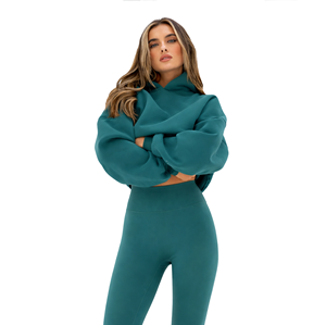 Sudadera Extra Grande para Mujer, 50% Algodón, 50% Poliéster, Verde Oscuro, Estilo Urbano, Hombros Caídos, Corte Holgado, Moda de Invierno - Product Image 1