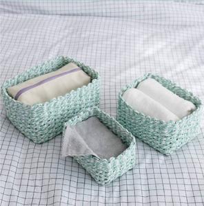 Best Selling Set of 3 <b>Rattan</b> <b>Storage</b> Baskets Rectangle Shape New Design Green Finished Perfect For Kitchenware Home Food <b>Storage</b> - Product Image 2