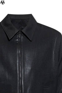 Prendas de abrigo de cuero negro hechas a mano para hombre con elegante corte ajustado cierre de cremallera completa cuello puntiagudo elegante para el uso diario de invierno - Product Image 2