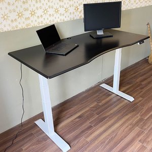 FlexiDesk FLD012 Lift-Up Table with Rubber Wood Top and 3-Joint <b>Electric</b> Adjustable Office <b>Desk</b> Legs - Product Image 3