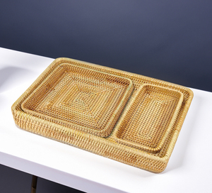 Plateaux de service écologiques faits à la main au Vietnam Cadre en bambou Tissage en rotin durable pour café et restaurant-SS2081 - Product Image 3