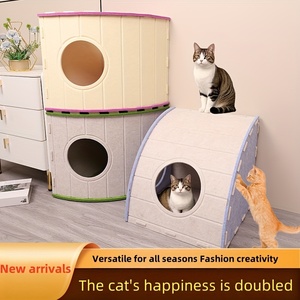 Grand Lit pour Chat en Laine Moderne Résistant à l'Usure Non-Pelucheux Chaud Confortable Maison pour Animaux de Compagnie Intérieure avec Plusieurs Entrées pour un Sommeil Profond - Product Image 2