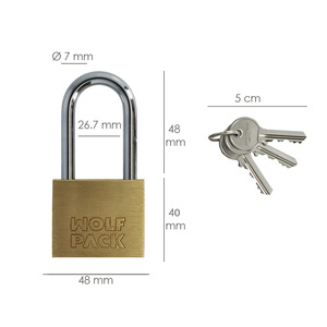 Lucchetto in ottone, con archetto lungo, a chiave unificata, 50 mm, n. 1, Resistente - Product Image 2