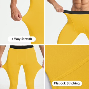 Collants de compression pour hommes, couleur jaune, taille élastique, collants de compression pour hommes, couche de base avec design personnalisé - Product Image 5