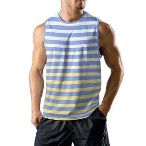 Camiseta sin mangas informal con estampado 3D degradado a rayas para hombre, chaleco de moda de secado rápido para verano, camiseta sin mangas transpirable para gimnasio - Product Image 1