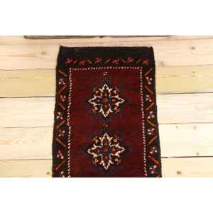 Tapis turc 1,5x3,4 pieds, petit tapis vintage, tapis rouge et bleu avec motifs de plantes et d'arbres - Product Image 3