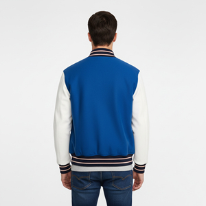 Veste universitaire pour homme en toile 100% laine OEM, poids lourd, respirante, imperméable, chaude, personnalisée avec un motif en relief sur le devant, pour le basketball - Product Image 3