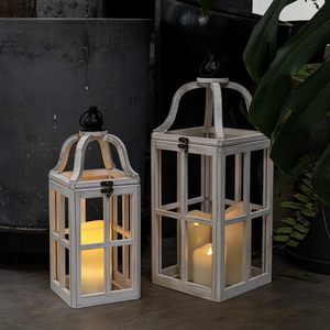 2 uds. Decoración de farol de madera de granja, 2 tamaños, vela rústica para exteriores, candelabros de blanqueamiento, mesa decorativa, decoración del hogar - Product Image 3