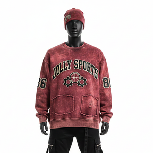 Sudadera para Hombre, Estilo Desgastado, de Algodón Cepillado, Color Granate Lavado, con Bolsillo Delantero, Logotipo Estampado, Estilo Básico - Product Image 6