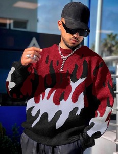 Design flamme esthétique Pull à boutons d'hiver Cardigan en tricot confortable Harajuku Streetwear Pull unisexe à blocs de couleurs - Product Image 2