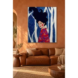 Impression sur toile Fida Navy Tree Trunks Girl in Red Kimono - Product Image 4