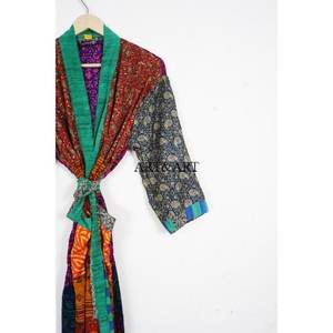 Bata Kimono Larga de Seda Suave para Mujer, Estilo Bohemio, Manga Tres Cuartos, Alta Calidad, Temporada Primavera/Otoño - Product Image 3