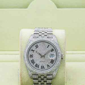 Mới Ra mắt Sang Trọng Tự Động Hiển Thị Ngày Xem Cao Cấp La Mã Chữ Số 38Mm Thép Không Gỉ Ban Nhạc Hoàn Chỉnh Iced Moissanite Kim Cương Đồng Hồ - Product Image 2