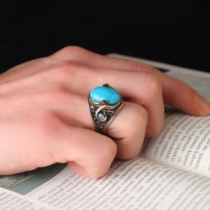 Anillo Turco de Plata de Ley 925 para Hombre, Estilo Otomano, Joyería de Moda, Piedra Negra Natural, Hecho a Mano, Azuris VALKH1313 - Product Image 1