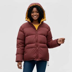 Blouson matelassé à capuche marron pour femme, bicolore, avec doublure en coton, respirant et isolé - Product Image 6