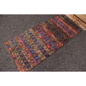 Tapis de 2,7 x 6,2 pieds, tapis vintage patchwork, tapis géométrique turc en laine arc-en-ciel - Product Image 3