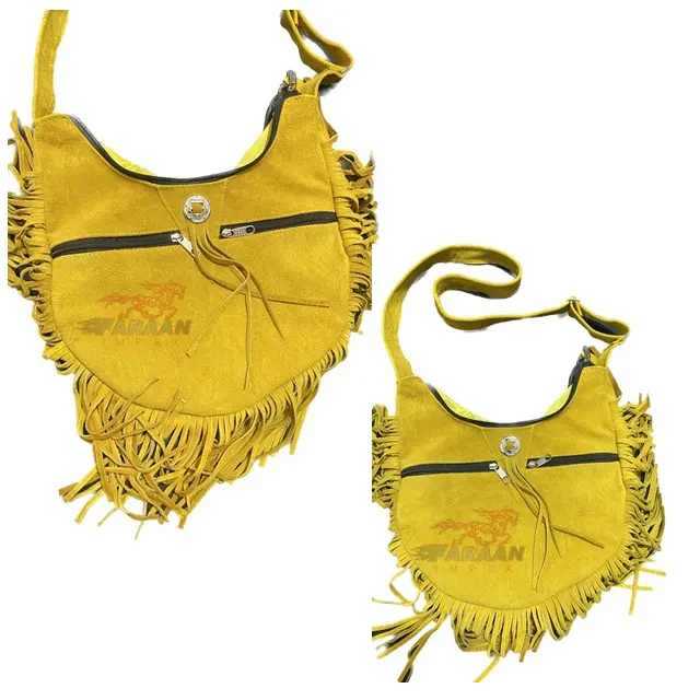 Tas kulit Suede gaya gadis Barat tas tangan tas bahu tas Suede dengan rumbai dan manik-manik tas Barat