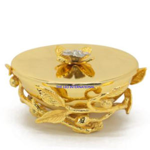 Bol décoratif en métal brillant plaqué or, forme de feuille, texture martelée, accessoires de cuisine, bol durable - Product Image 6