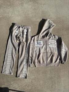 Wholesale Tracksuits Streetwear Custom Sweatsuit Heavyweight Oversized Distressed Zip up Boxy Cropped Hoodies <b>sweatpants</b> <b>set</b> Men - Product Image 4
