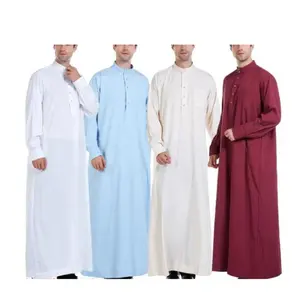 Thobe pakaian Dubai Timur Tengah Pria, jubah pakaian Islami warna polos desain Arab Jubba busana Saudi