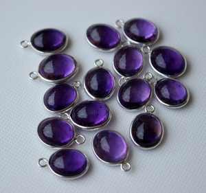 Top Quality 925 Sterling Silver 8x10mm Natural Purple <b>Amethyst</b> Oval Bezel Setting Single Link Charm Connectors Making Jewelry - Product Image 1