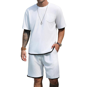 Chándal de Dos Piezas para Hombre, Conjunto Informal de Pantalones Cortos con Cintura Elástica, Camisa de Manga Corta con Botones, Verano - Product Image 6