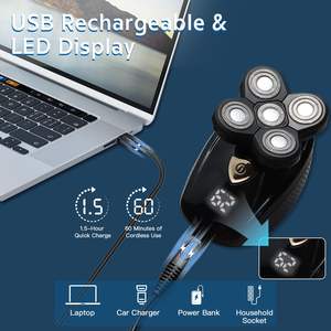 Afeitadora Eléctrica Rotativa Inalámbrica 5 en 1 para Hombre, Rasuradora de Cabeza Calva con Cabezal Flotante, Impermeable, Recargable en Húmedo/Seco con LED para Uso Corporal - Product Image 3