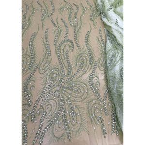 Sage Luxury <b>Fabric</b> Emerald Paisley Crystal Embroidered Mesh/Voile Breathable for <b>Bags</b> Free Sample - Product Image 3