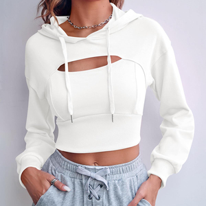 ขายส่งโลโก้ที่กําหนดเองหญิง Cropped Hoodies ผู้หญิงผ้าฝ้ายขายขนาดบวก OEM ออกแบบพืชยอดนิยมเสื้อกันหนาวหมวกสําหรับผู้หญิง - Product Image 5