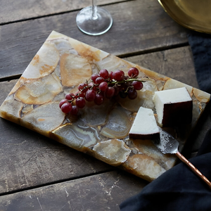 Bandeja de servicio de piedras preciosas de ágata de lujo, plato de piedra Natural con bordes dorados para decoración elegante del hogar, charcutería y regalos - Product Image 3