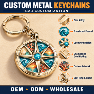 Custom Ocean Compass Translucent Enamel Metal Keychain Gold Plated Openwork Souvenir Keyring OEM ODM Manufacturing - Product Image 4
