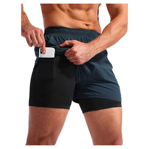 กางเกงกีฬาขาสั้นสำหรับผู้ชายกางเกงขาสั้นวิ่ง2-in-1กางเกงชายหาดกางเกงออกกำลังกายกางเกงวิ่งช้า - Product Image 3