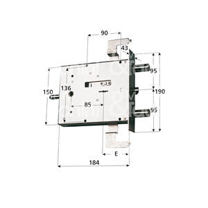 แผนที่คู่ล็อคร่อง4ครั้งและสลักทำงานโดยจับแผ่นสี่เหลี่ยมและกุญแจด้านหน้ามม. 190x43 - Product Image 1