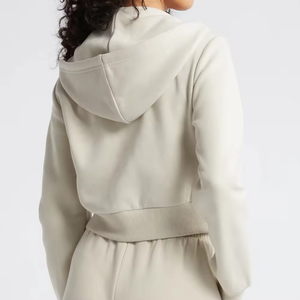 Sudadera con capucha corta con cremallera de gran tamaño para chicas al por mayor, tops recortados en blanco lavados con ácido, Sudadera con capucha vintage holgada para mujer - Product Image 4