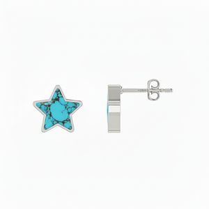 Pendientes de Plata de Ley 925 de Primera Calidad con Turquesa Comprimida en Forma de Estrella Azul, Cierre de Mariposa, Engaste de Bisel, Paquete de 3, Regalo de Boda - Product Image 1