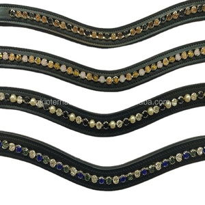 Banda de cejas de caballo de cuero de canal vacío hecho a mano con forma de onda y cristales ostentosos fabricante diseño personalizado - Product Image 1