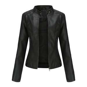 Veste de motard en cuir marron pour homme. C'est une veste de motard en simili cuir noir pour femme. - Product Image 1